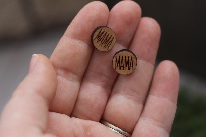 Mama Wooden Stud Earrings