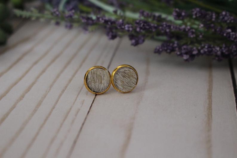 Faux Cowhide Stud Earrings - 12 mm
