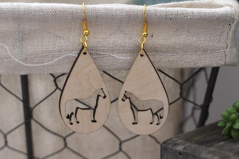 Natural Wooden Horse Silhouette Earrings