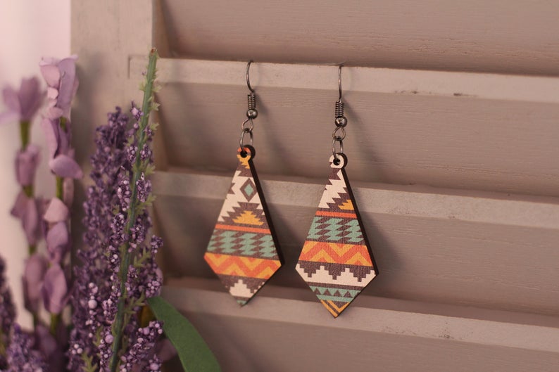 Southwest Aztec Wooden Earrings