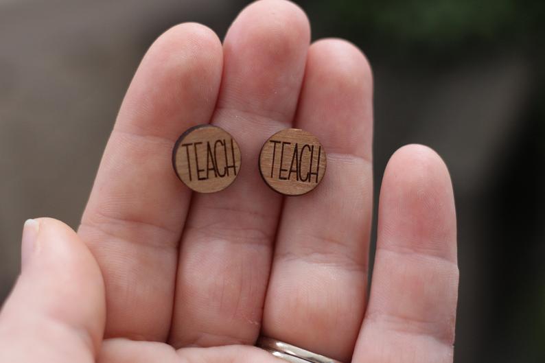 Teach Wooden Stud Earrings