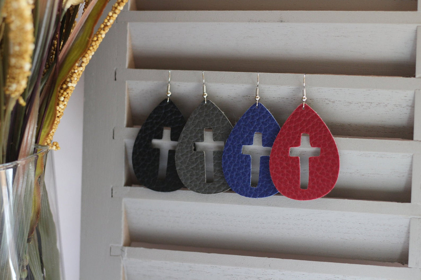 Faux Leather Cross Cutout Earrings