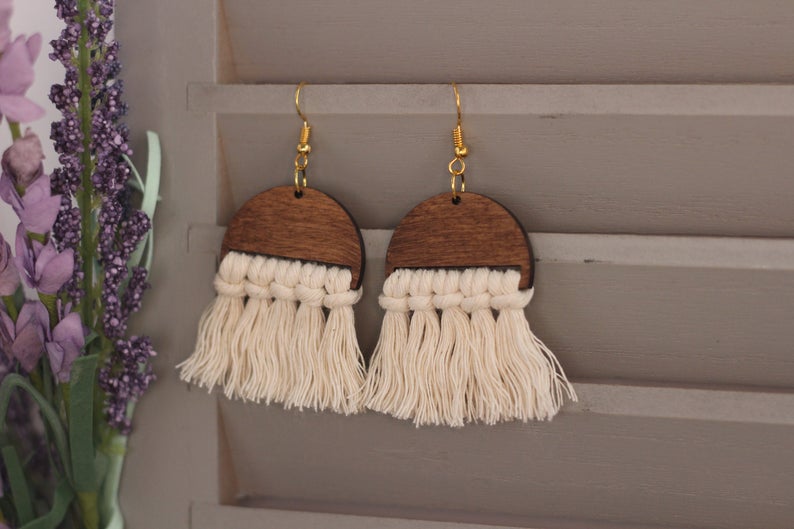 Wooden Macrame Earrings