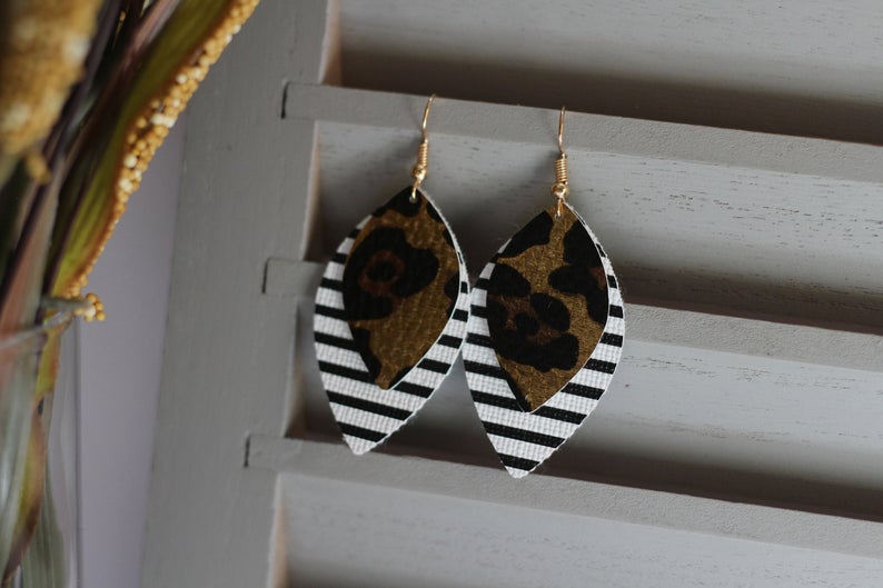 Cheetah & Stripes Faux Leather Earring