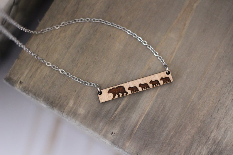 Mama Bear Wooden Bar Necklace