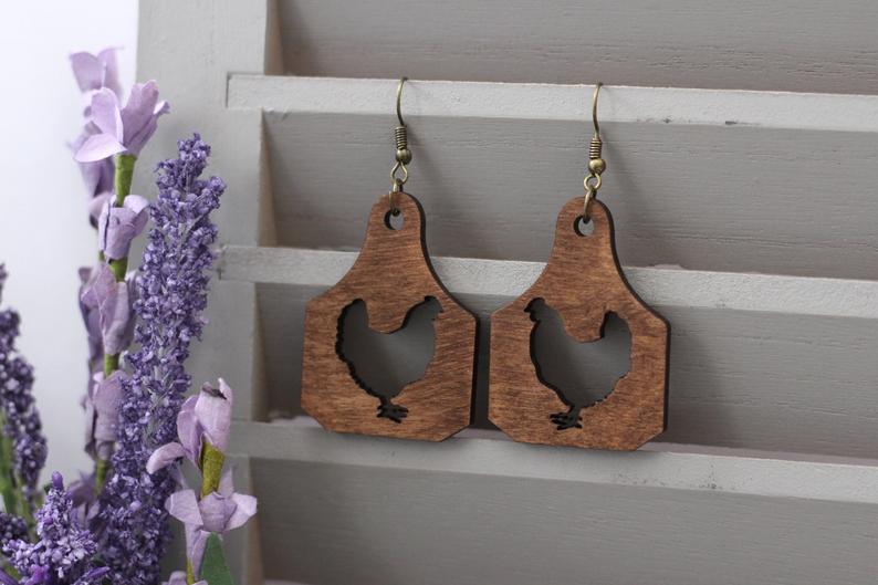 Chicken Tag Wooden Earrings