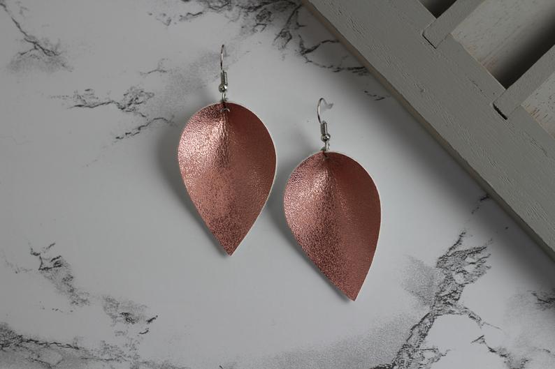 Pink Metallic Faux Leather Earrings