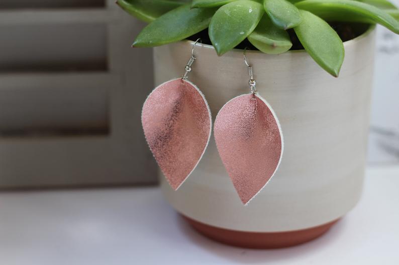 Pink Metallic Faux Leather Earrings