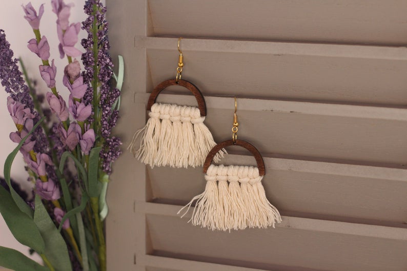 Wooden Macrame Earrings
