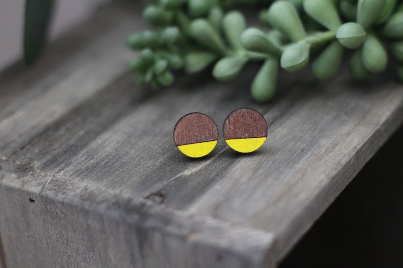 Wooden Color Block Stud Earrings