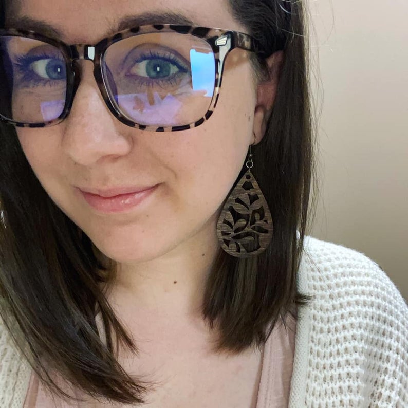 Walnut Teardrop Wooden Cutout Earrings