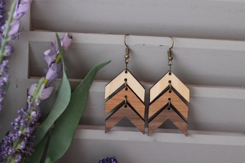 Triple Chevron Wooden Earrings