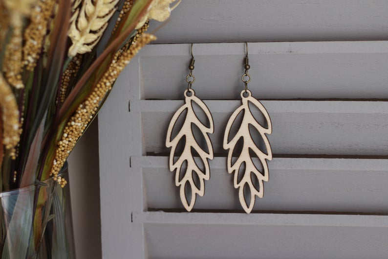 Leaf Wooden Cutout Earrings