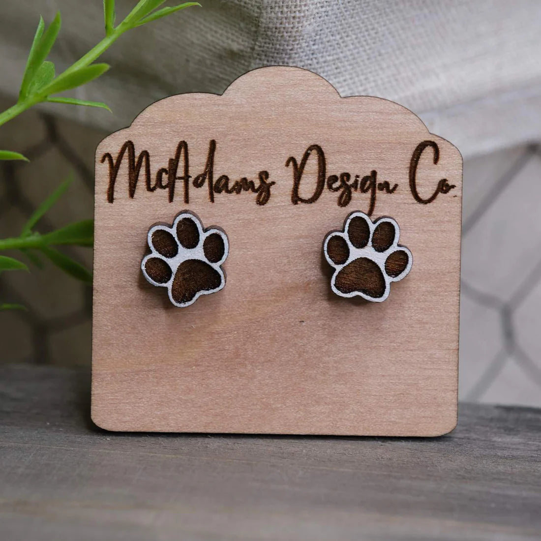 Wooden Paw Studs (5 Pairs)