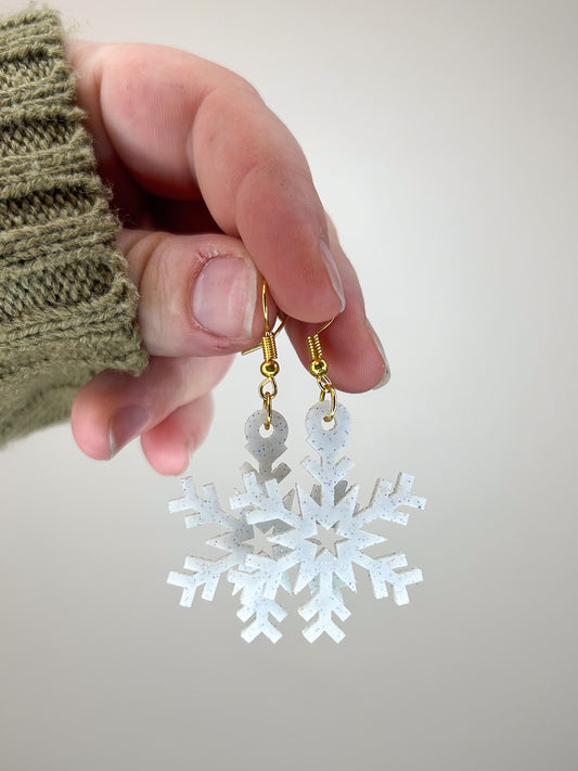 White Glitter Snowflake Acrylic Earrings