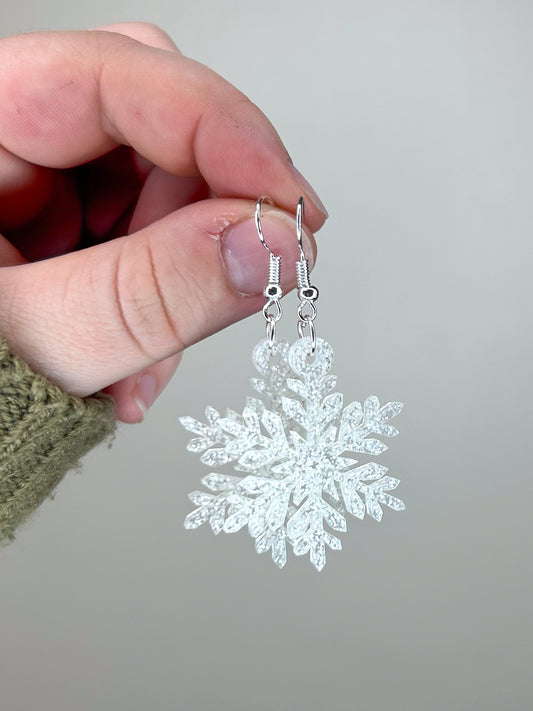Clear Glitter Snowflake Acrylic Earrings