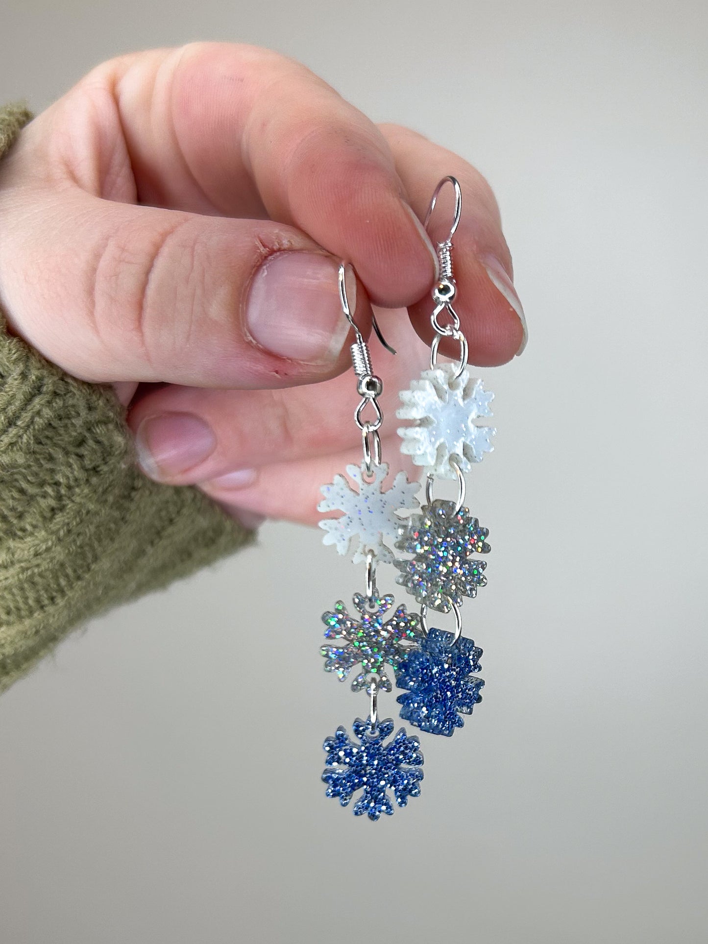 Stacked Glitter Snowflake Acrylic Earrings