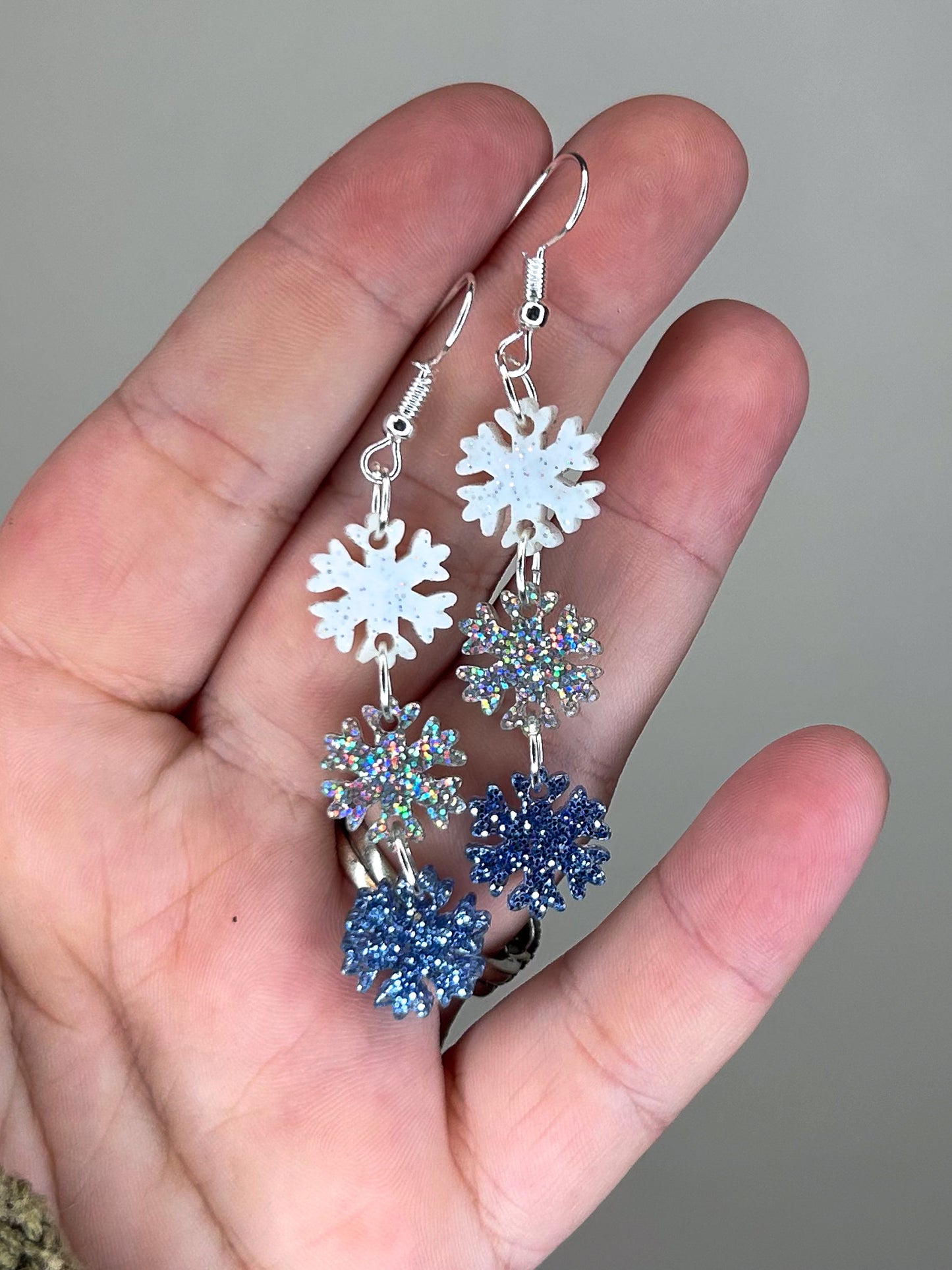 Stacked Glitter Snowflake Acrylic Earrings