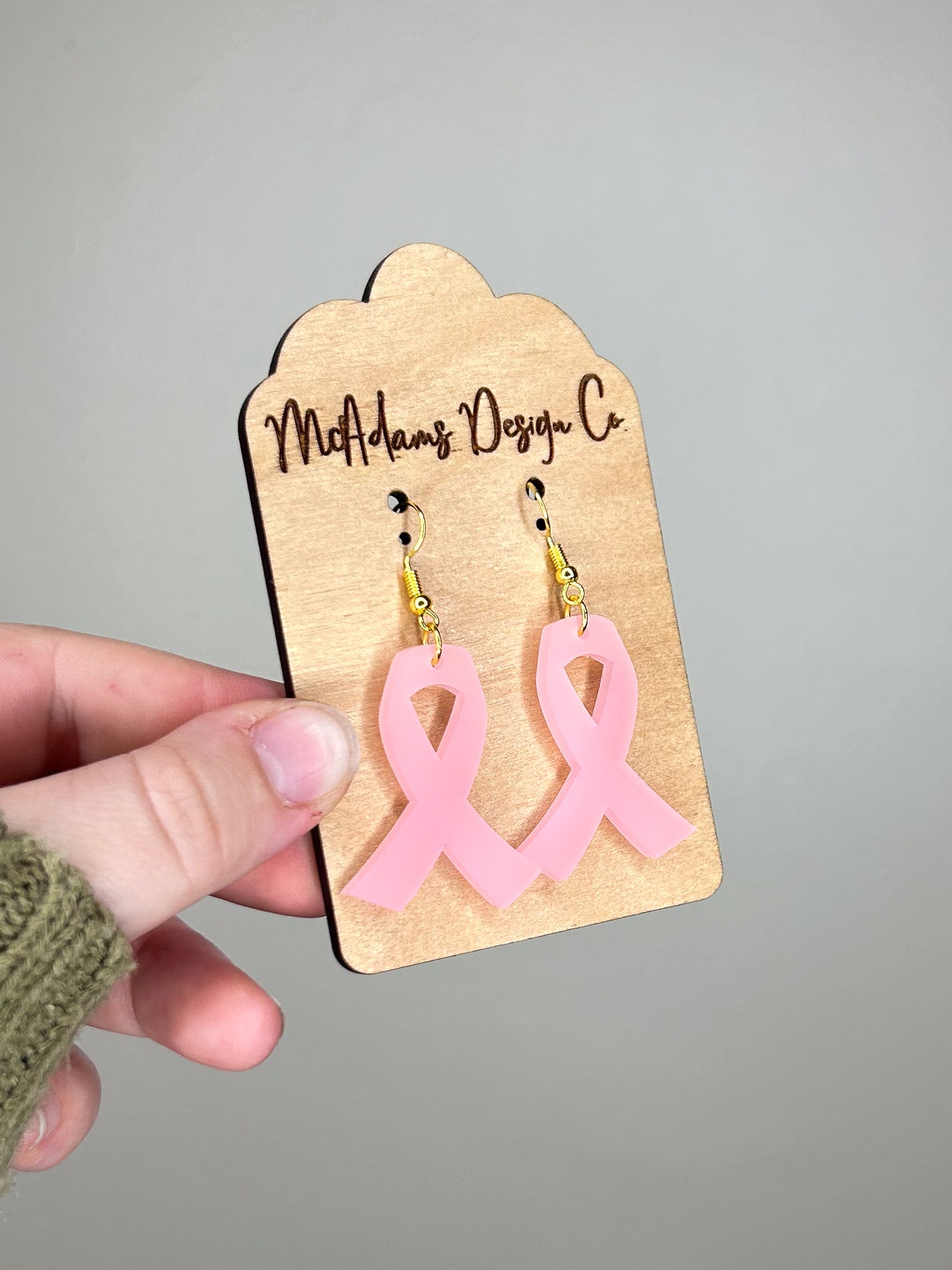 Pastel pink Breast Cancer Ribbon Acrylic Earrings
