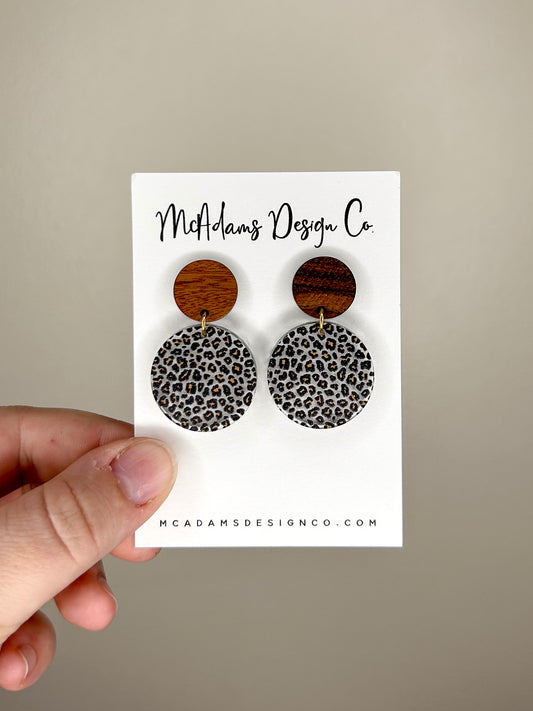 Small Wood & Cheetah Earrings