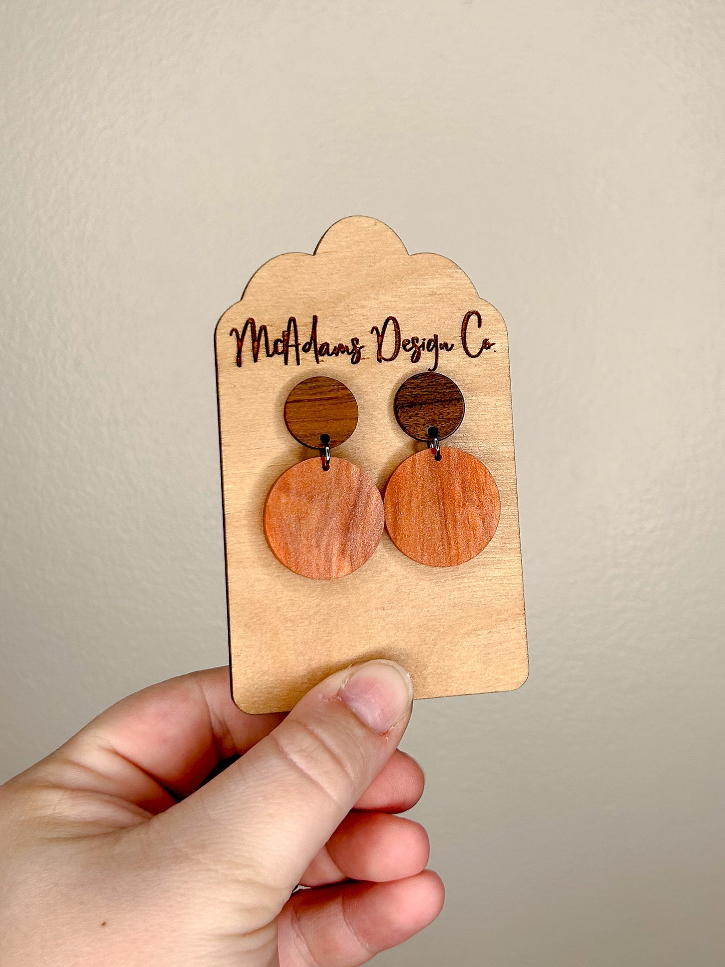 Small Wood & Orange Pearl Earrings (5 Pairs)