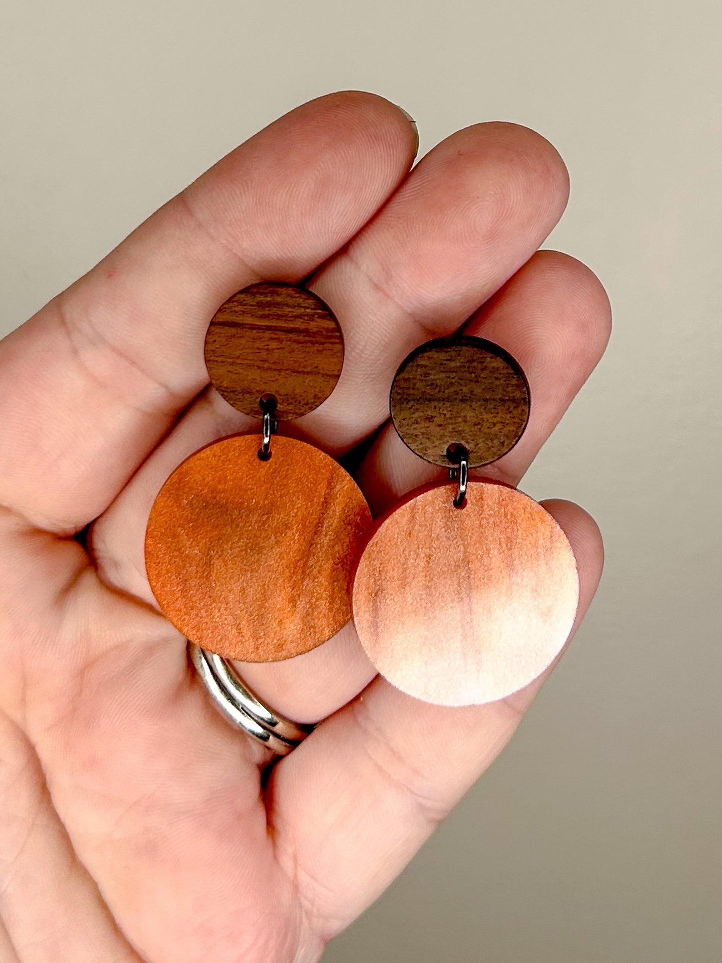 Small Wood & Orange Pearl Earrings (5 Pairs)