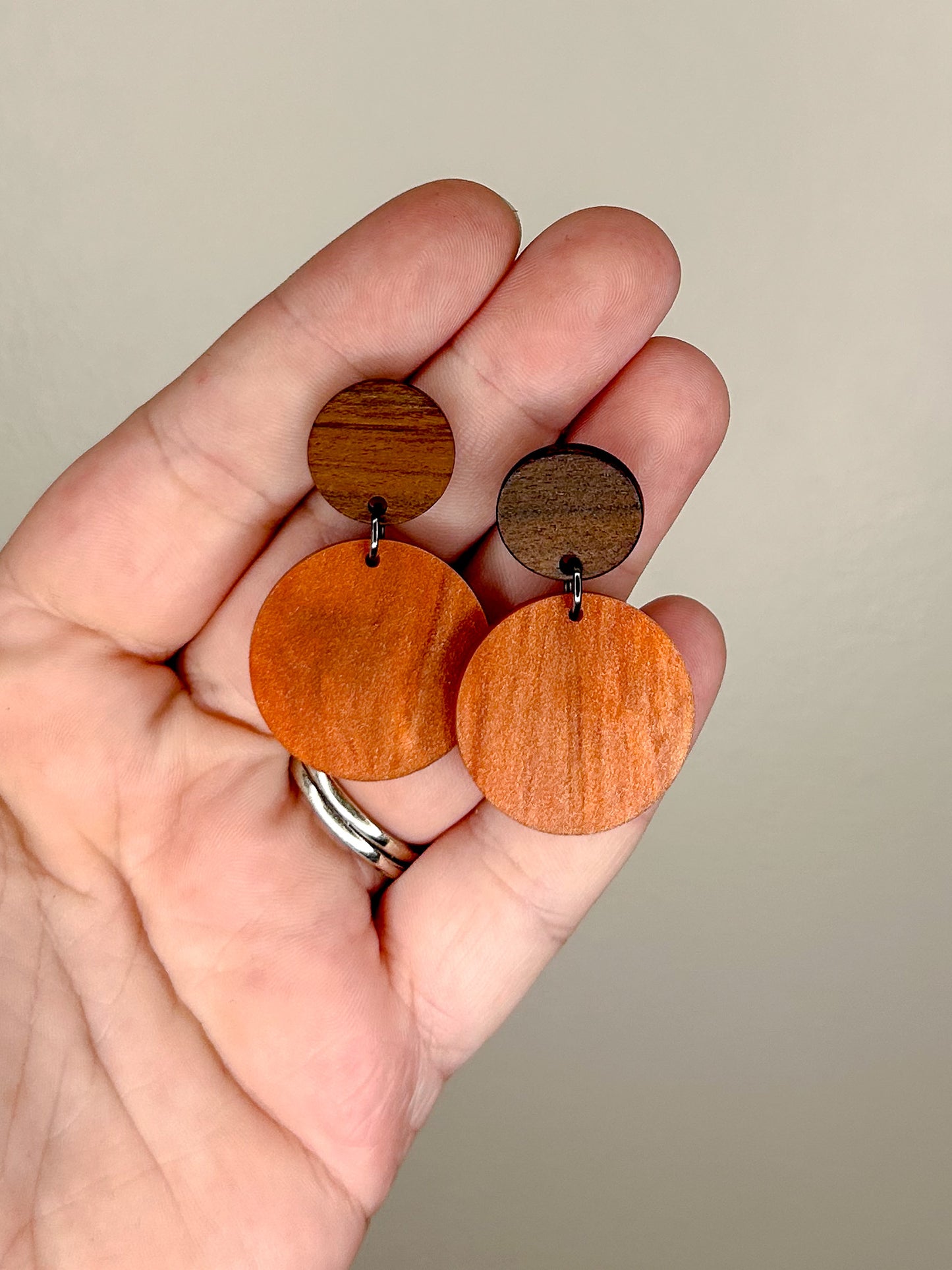 Small Wood & Orange Pearl Earrings (5 Pairs)