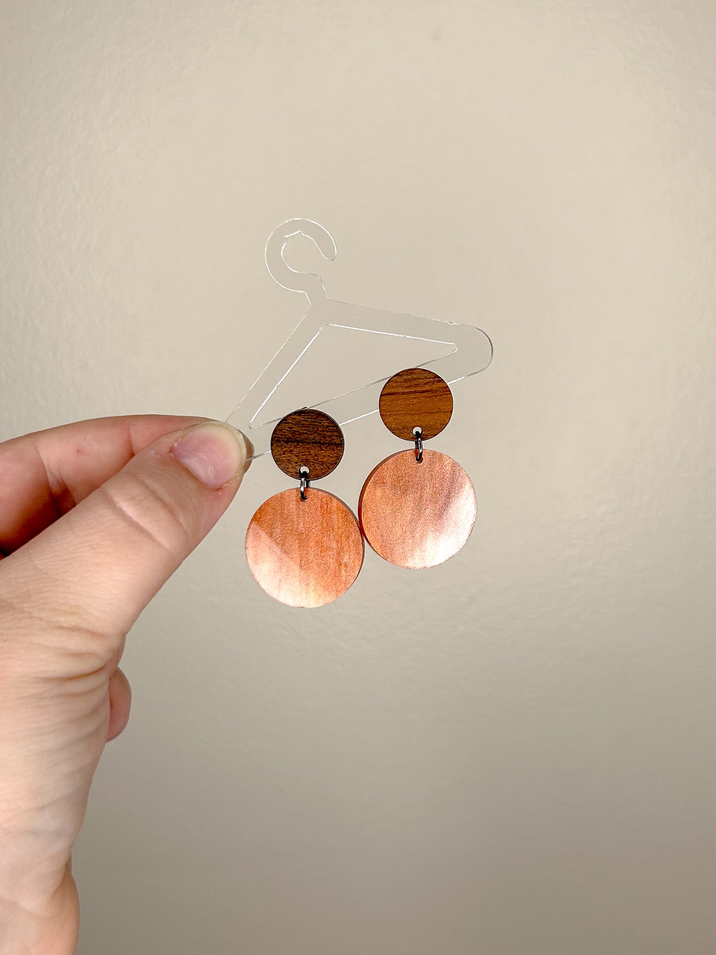 Small Wood & Orange Pearl Earrings