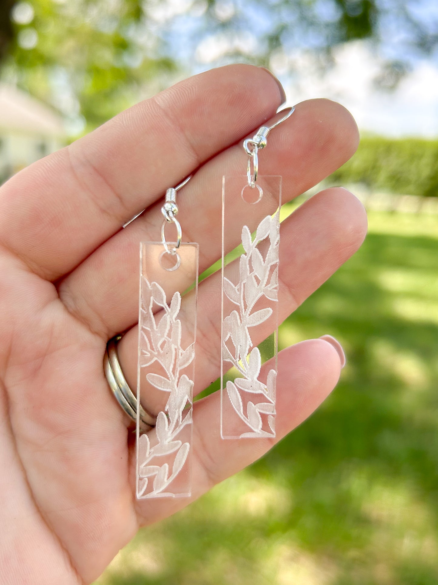 Engraved Leafy Acrylic Earrings