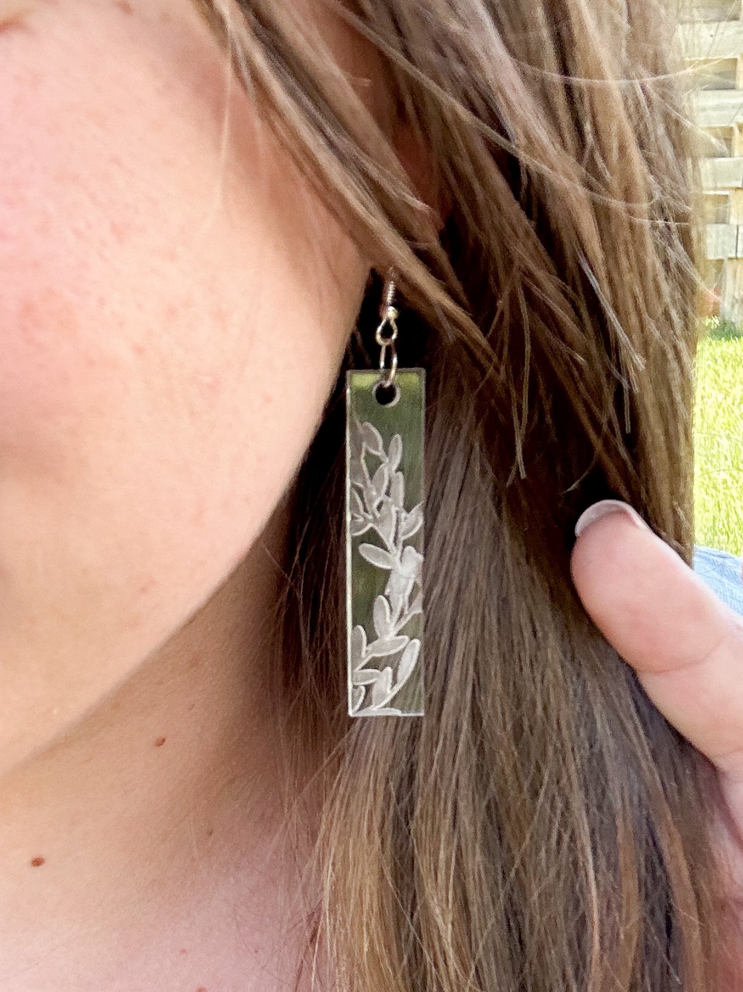 Engraved Leafy Acrylic Earrings