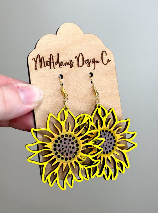 Painted Sunflower Wooden Earrings