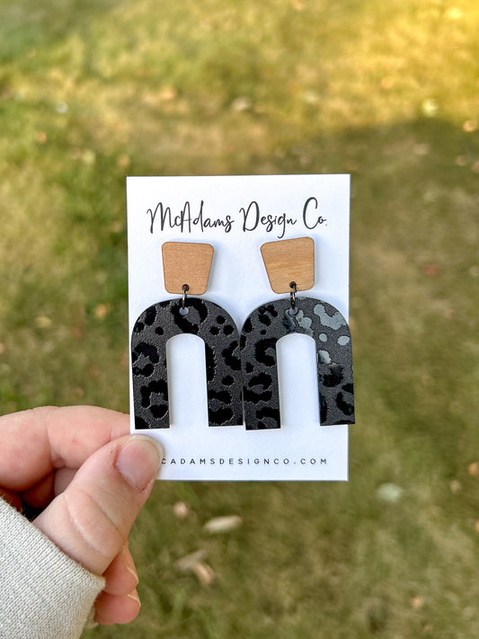 Wood & Blacked Out Cheetah Acrylic Earrings