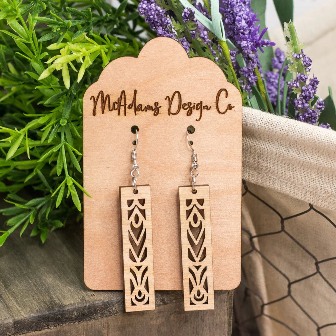 Wooden Mandala Bar Earrings (5 Pairs)