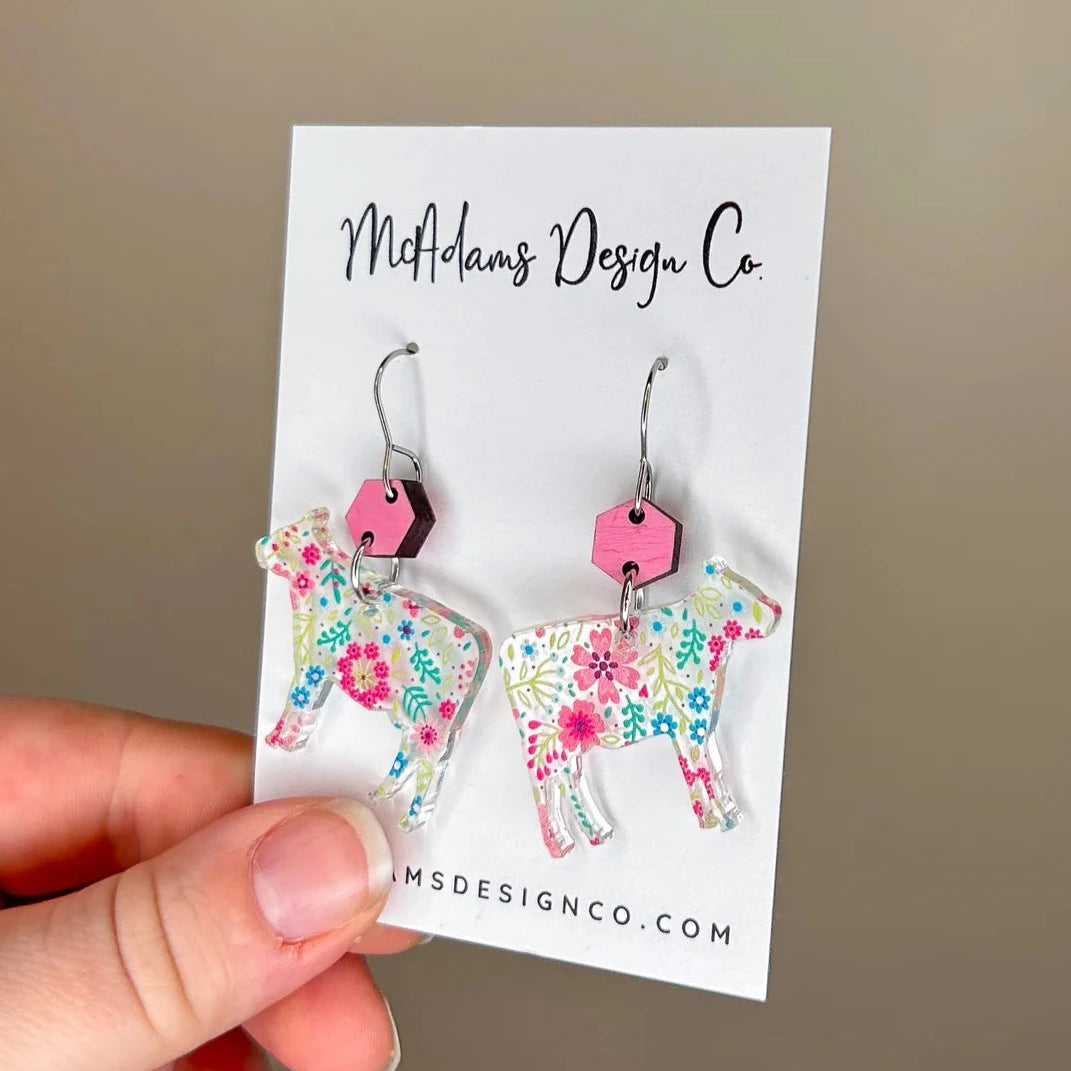 Acrylic Floral Cow Earrings (5 Pairs)