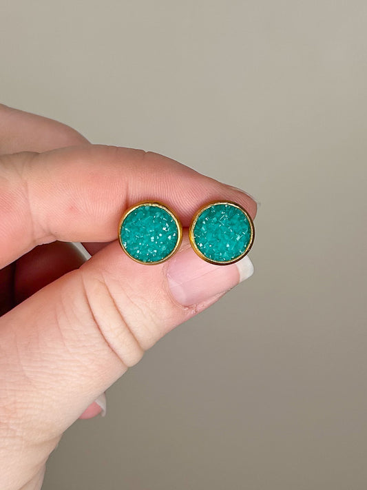 Teal Druzy Studs