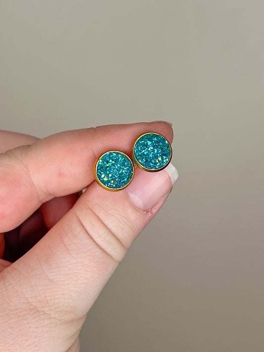 Turquoise Druzy Studs