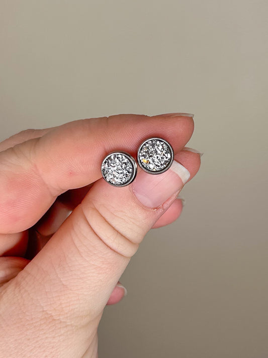 Mini Silver Druzy Studs