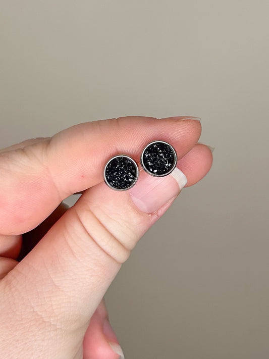 Mini Black Druzy Studs