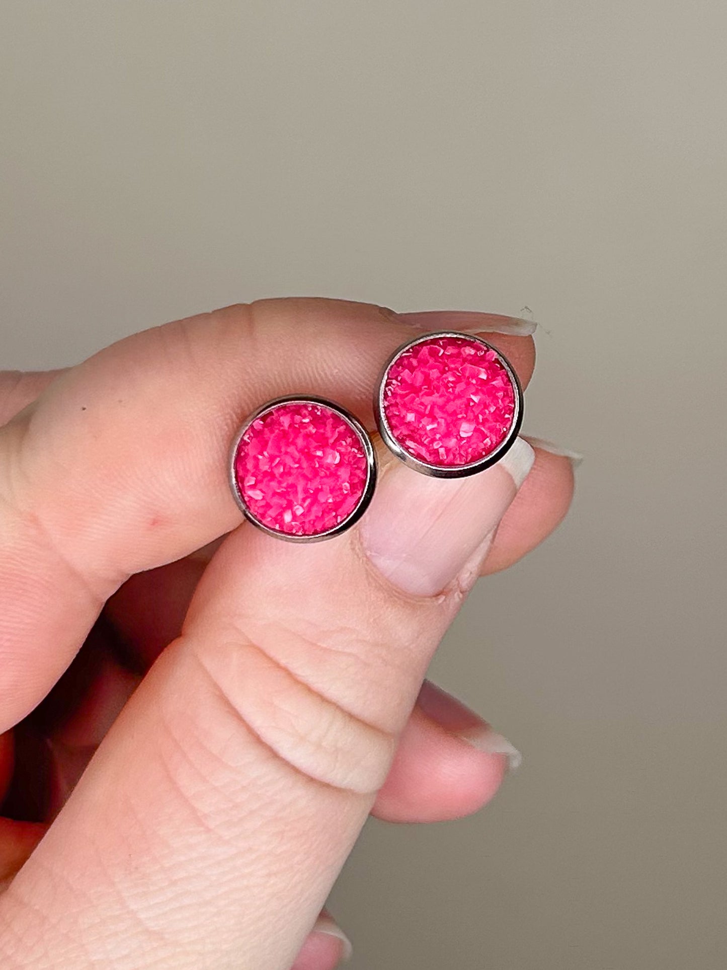 Hot Pink Druzy Studs