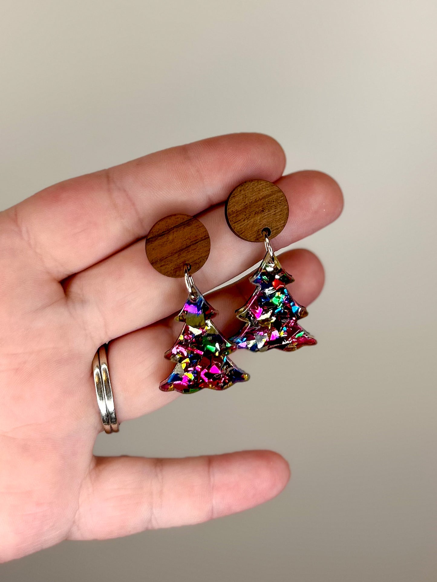 Chunky Rainbow Glitter Tree Acrylic Earring