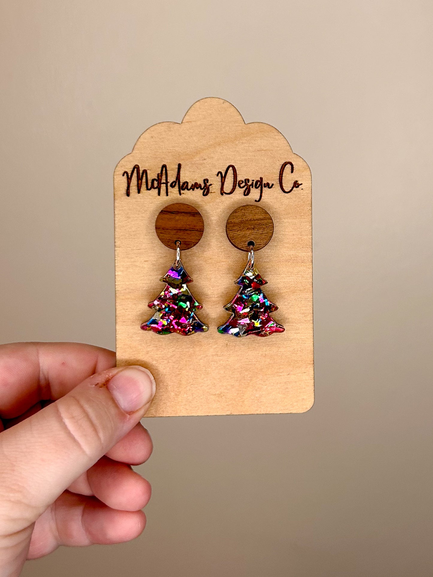 Chunky Rainbow Glitter Tree Acrylic Earring