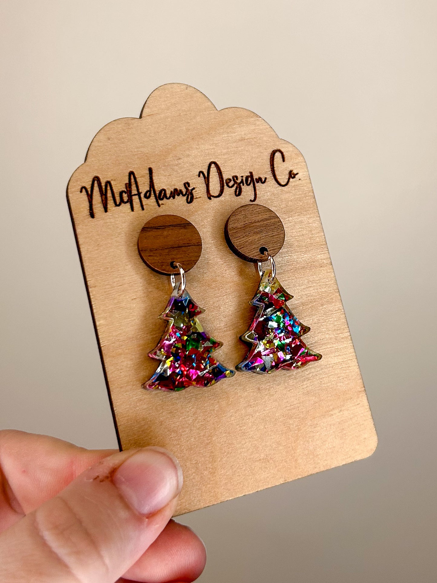 Chunky Rainbow Glitter Tree Acrylic Earring