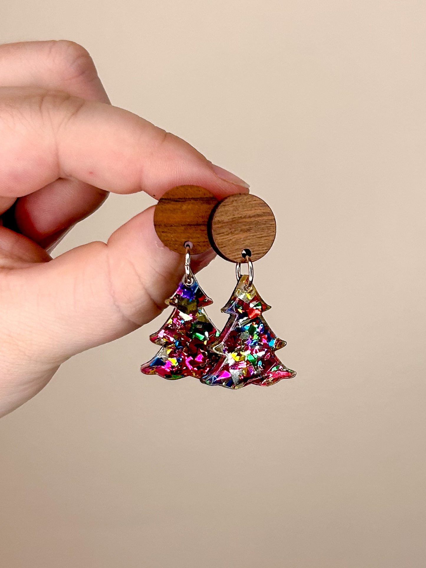 Chunky Rainbow Glitter Tree Acrylic Earring