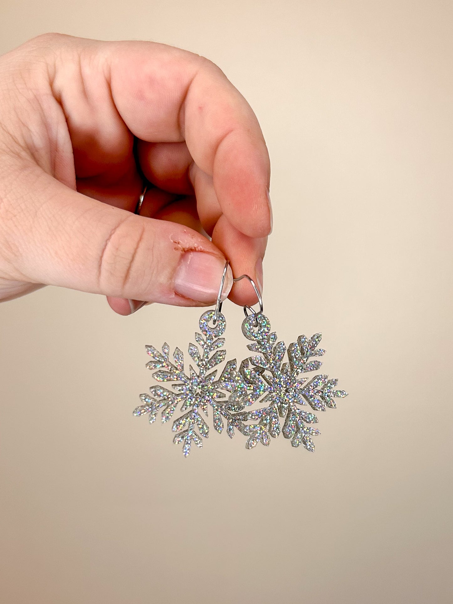 Iridescent Glitter Snowflake Acrylic Earrings