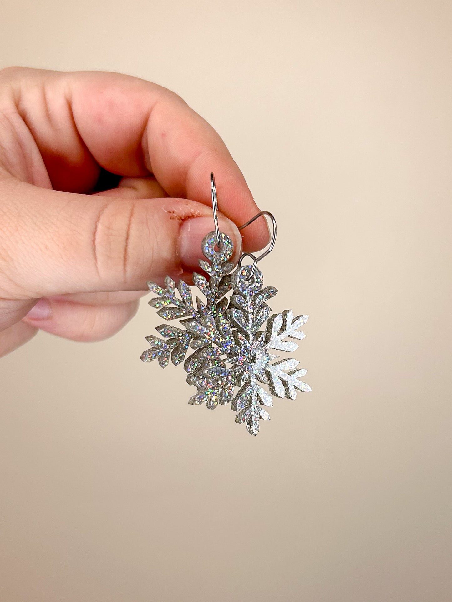 Iridescent Glitter Snowflake Acrylic Earrings