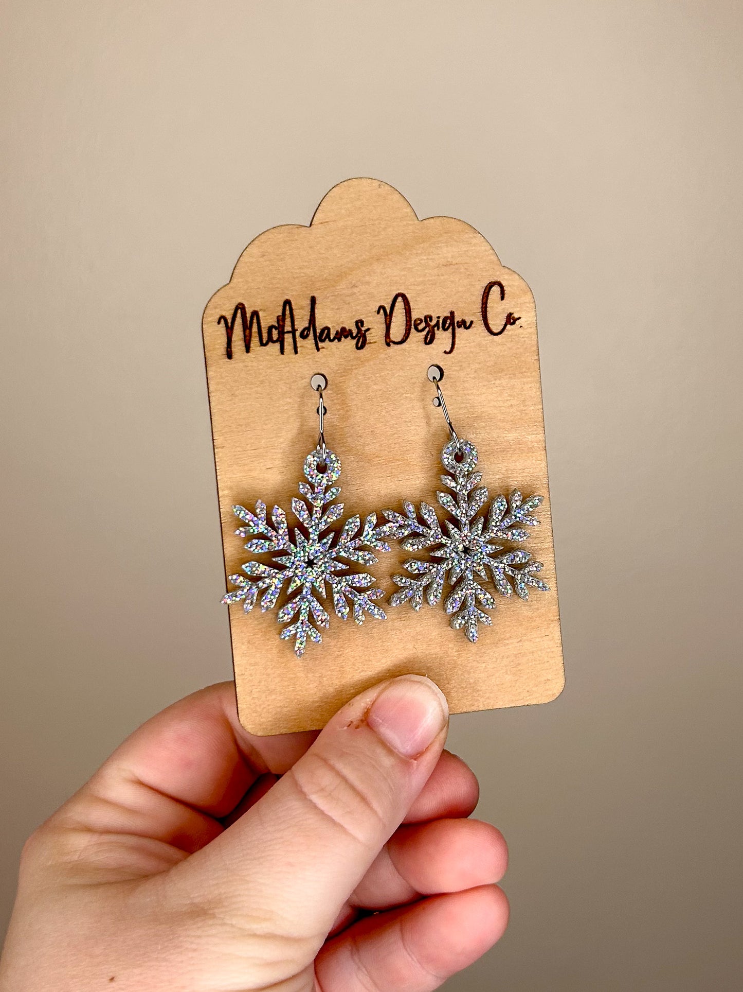 Iridescent Glitter Snowflake Acrylic Earrings