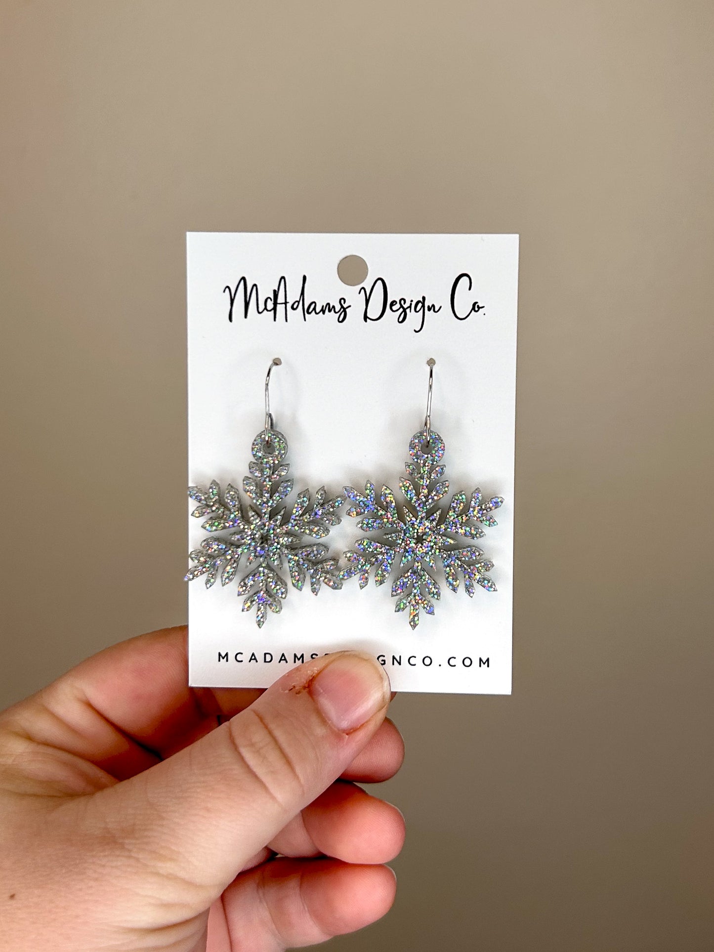 Iridescent Glitter Snowflake Acrylic Earrings