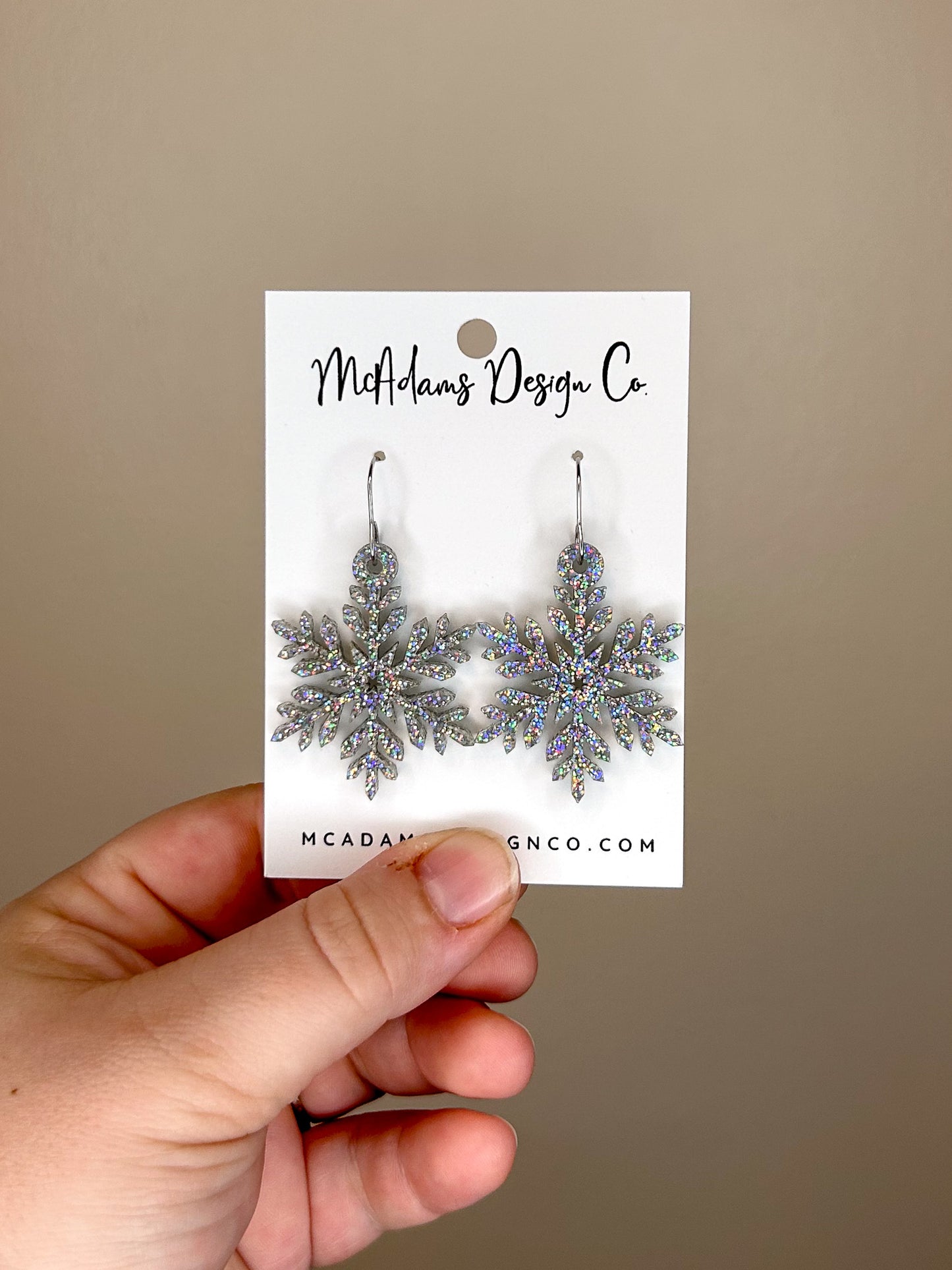 Iridescent Glitter Snowflake Acrylic Earrings