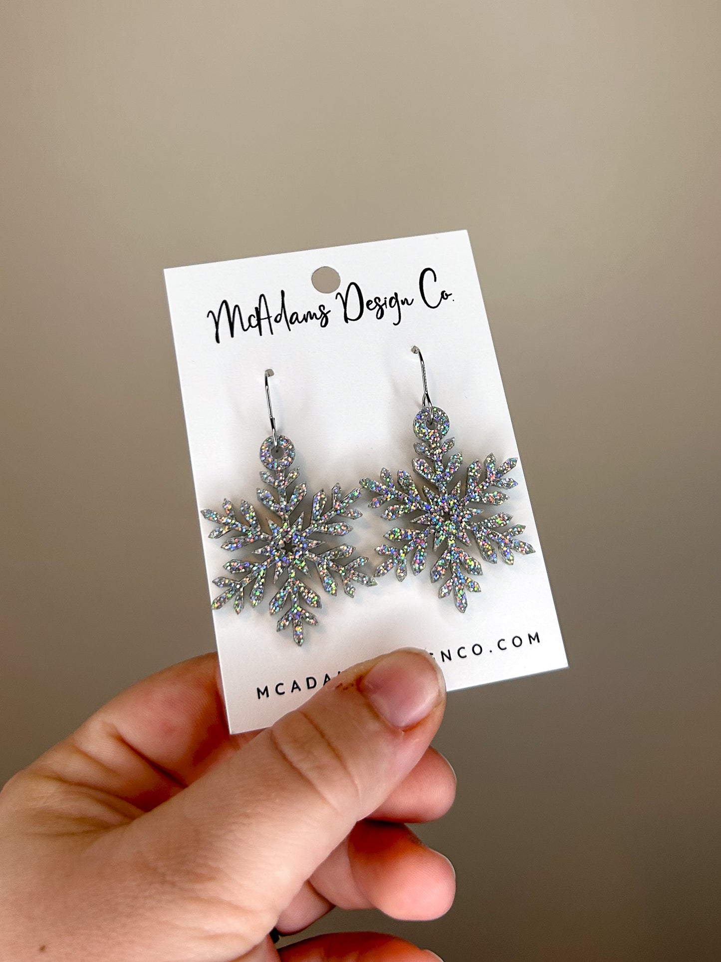 Iridescent Glitter Snowflake Acrylic Earrings