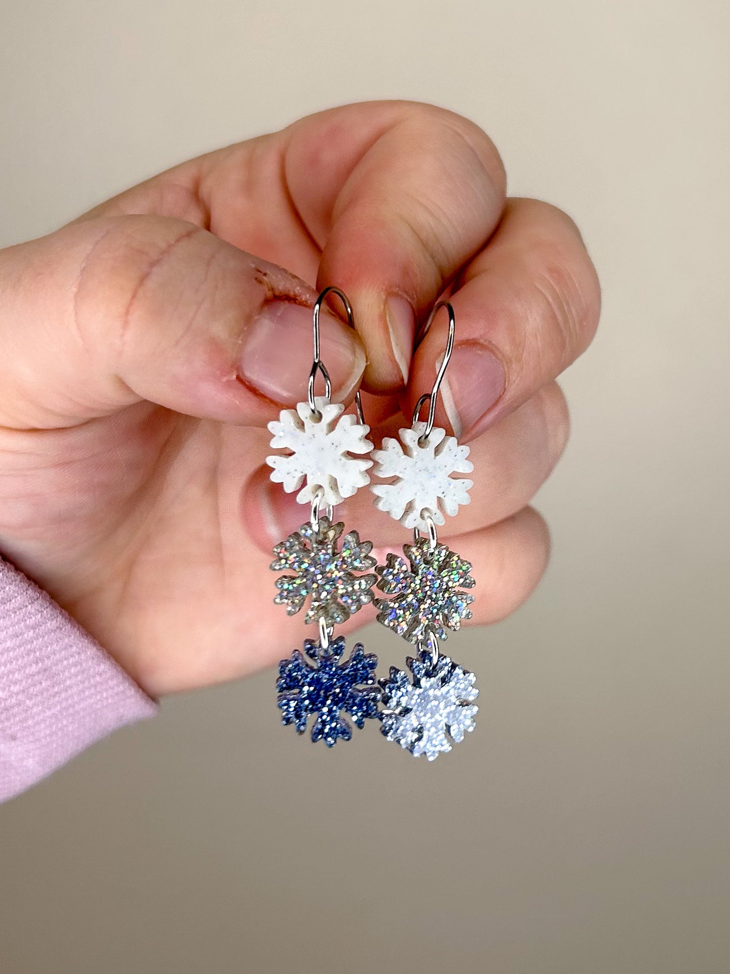 Stacked Glitter Snowflake Acrylic Earrings